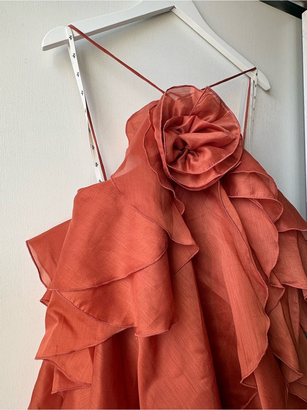 Aje Pandorea Coral Clay Tiered Maxi Dress with Floral Rosette - Picture 3 of 8